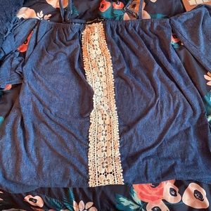 Navy blue and white off the shoulder blouse